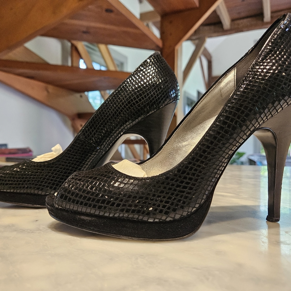 Black Snakeskin Open Toe Platform Pump - image 6
